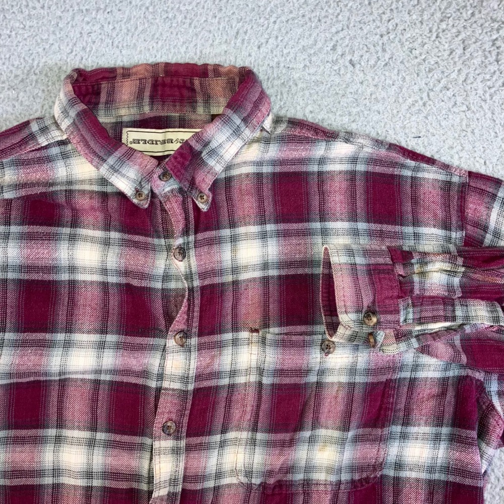 Bit & Bridle Flannel Shirt Men 2XT Burgundy Plaid Grunge Western Outdoor Rugged